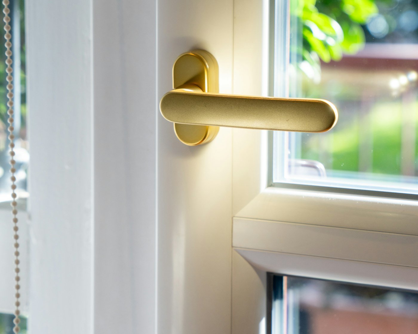Close-up of uPVC frame, gasket and hardware detail